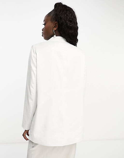 Pieces – Bride To Be – Blazer long d’ensemble en satin – Blanc – Image 4