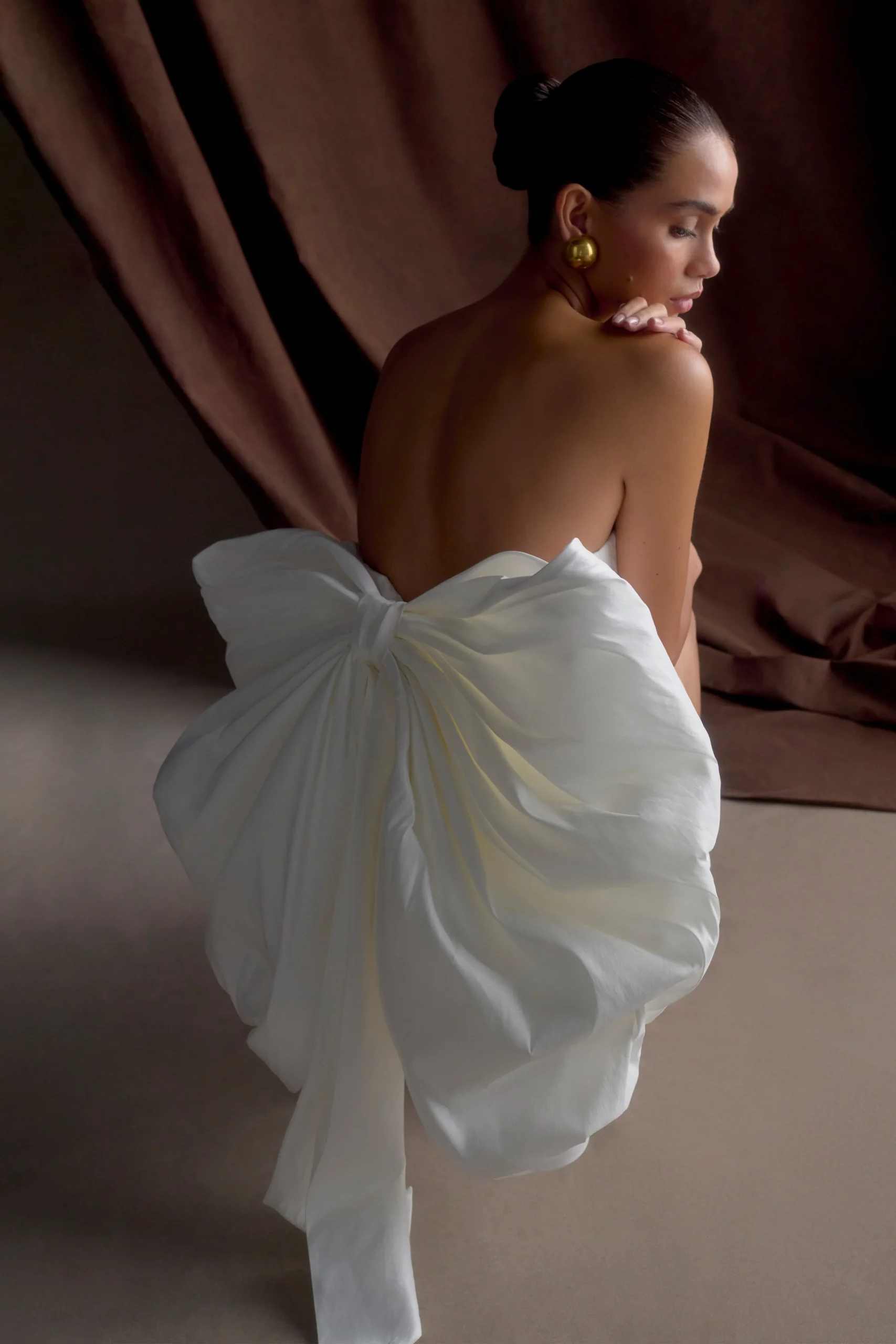 Suzette Taffeta Bow Mini Dress – White