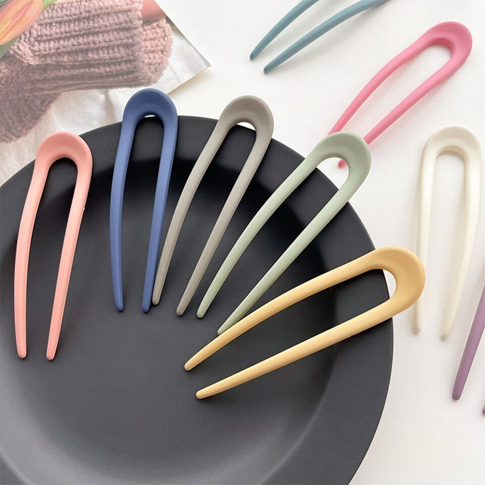 Bijoux pour chignon de cheveux à deux dents de couleur unie – Image 2