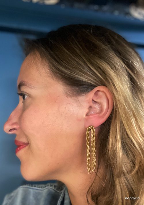 Boucles d’oreilles à franges doré – Image 2