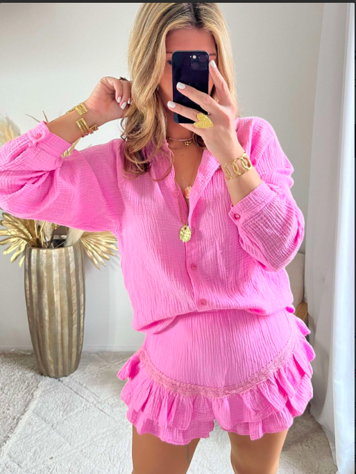 ENSEMBLE SHORT -JUPE ET CHEMISE GAZ DE COTON MODELE BELLAVIE ( 10 COULEURS ) – Image 8