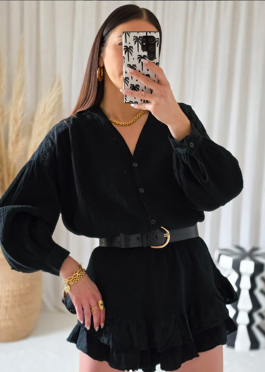 ENSEMBLE SHORT -JUPE ET CHEMISE GAZ DE COTON MODELE BELLAVIE ( 10 COULEURS )