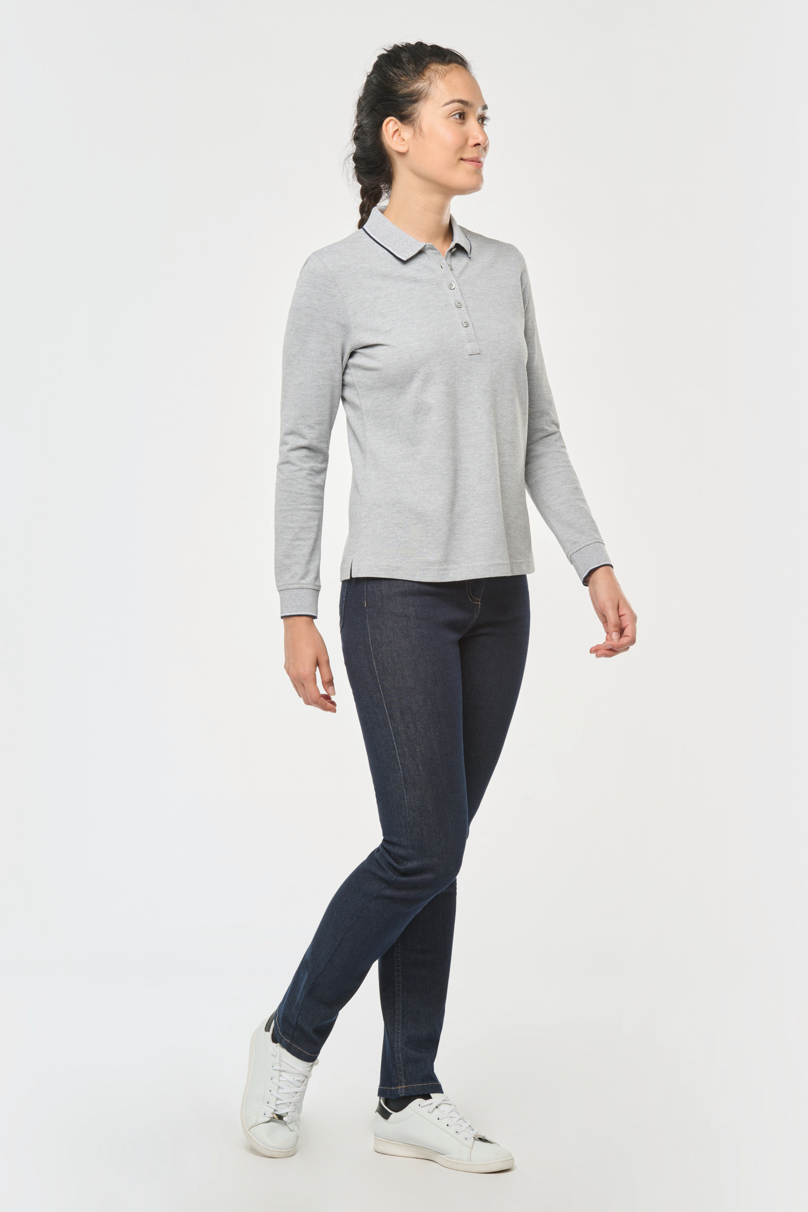 Polo maille piquée manches longues femme – Image 4