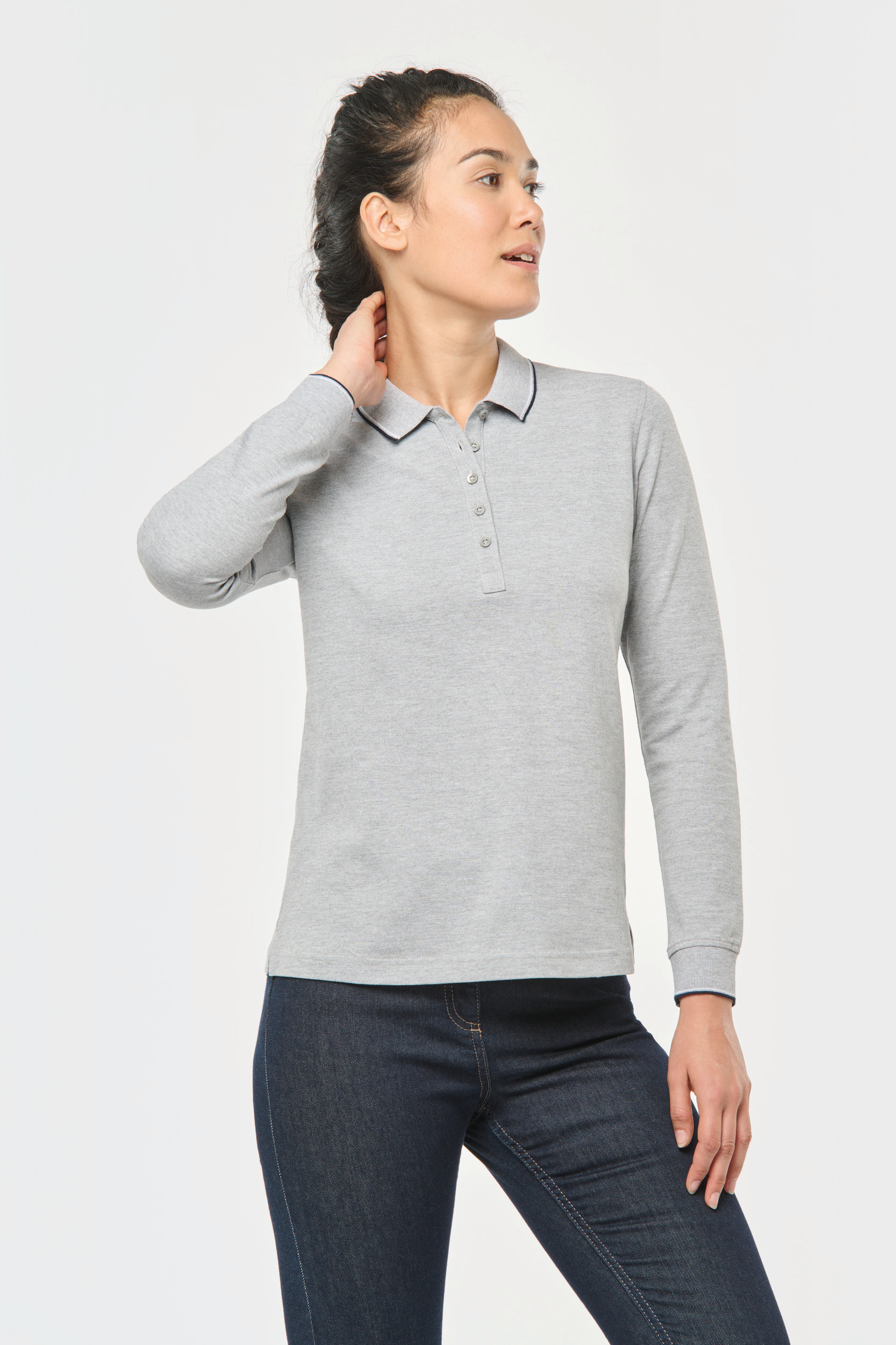 Polo maille piquée manches longues femme – Image 3