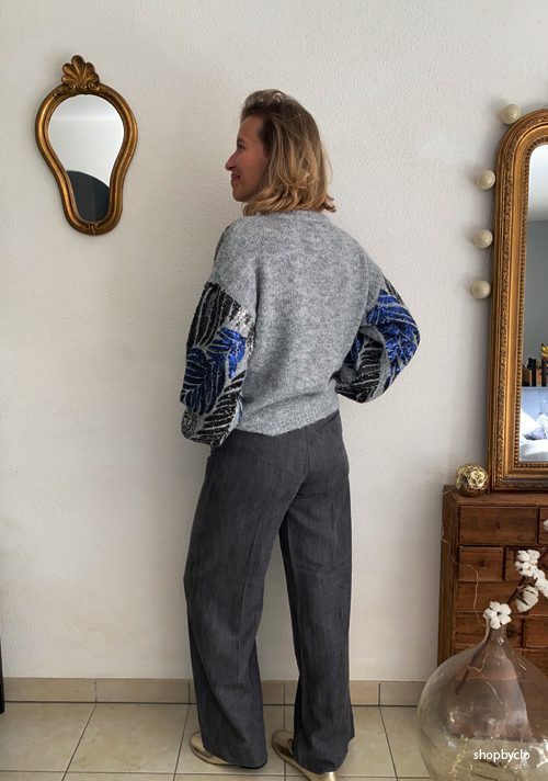 Pull à motifs feuilles sequins Phybie – Gold and Silver – Image 5