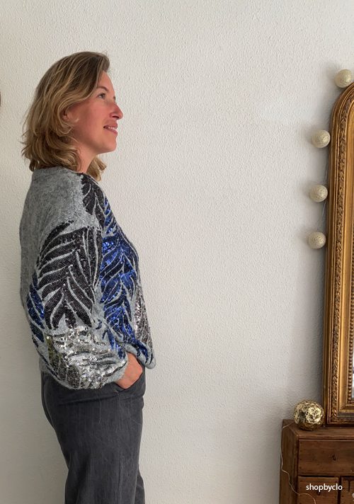 Pull à motifs feuilles sequins Phybie – Gold and Silver – Image 6