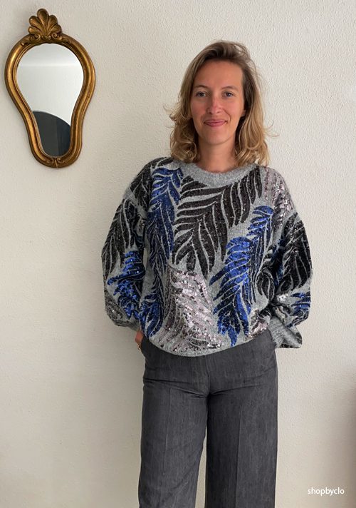 Pull à motifs feuilles sequins Phybie – Gold and Silver – Image 2