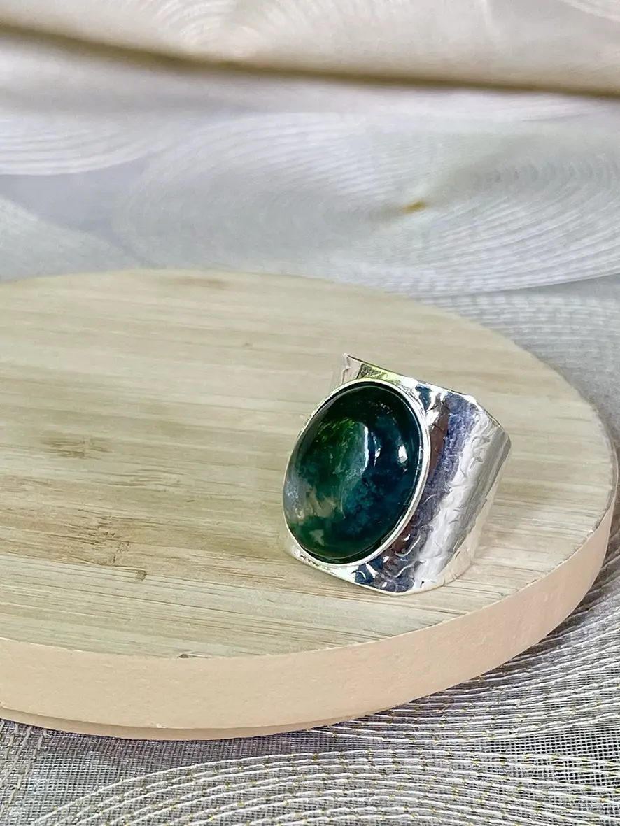 Bague large agate mousse