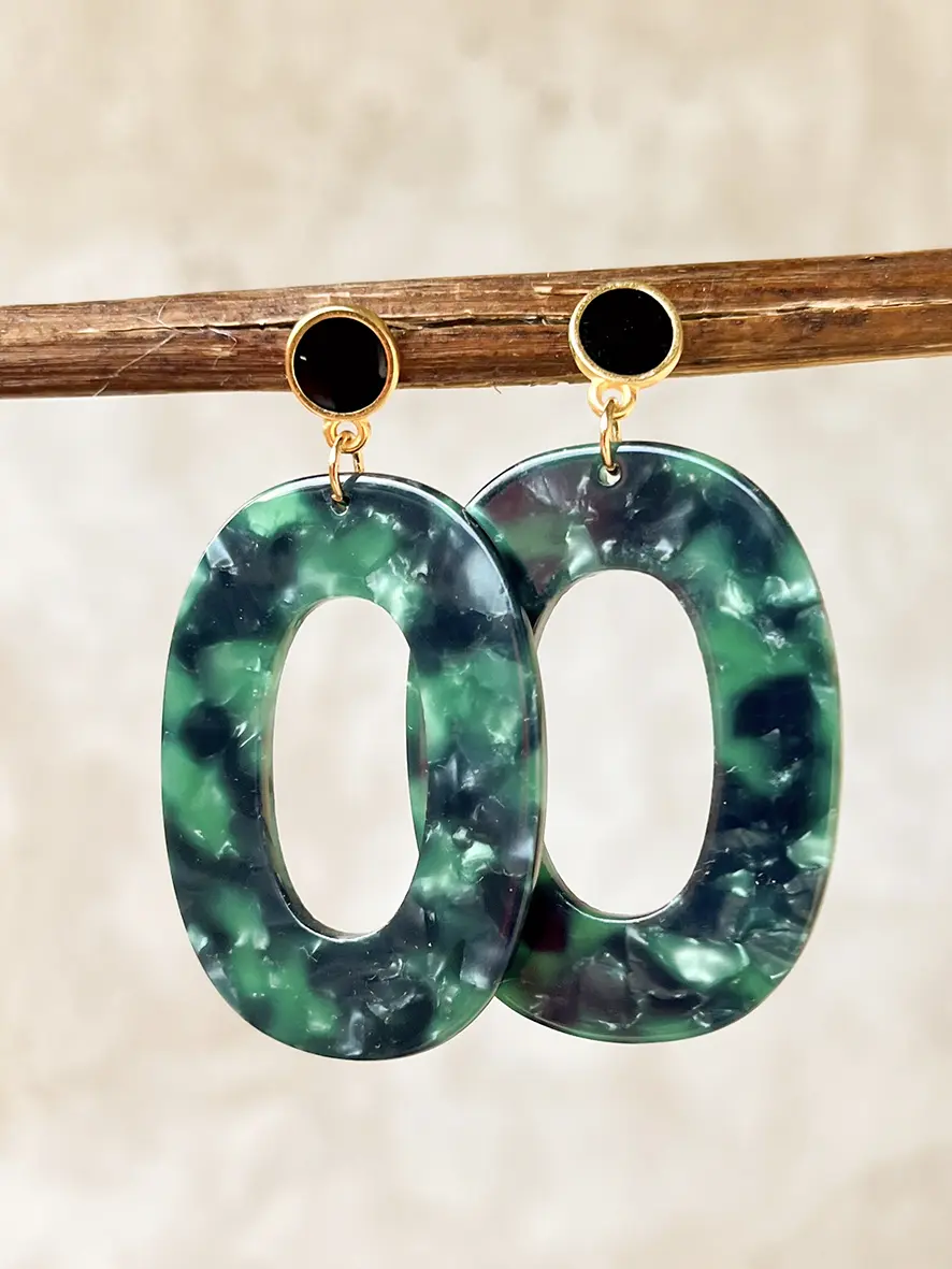 Boucles d’oreilles grand maillon mix vert – Image 2