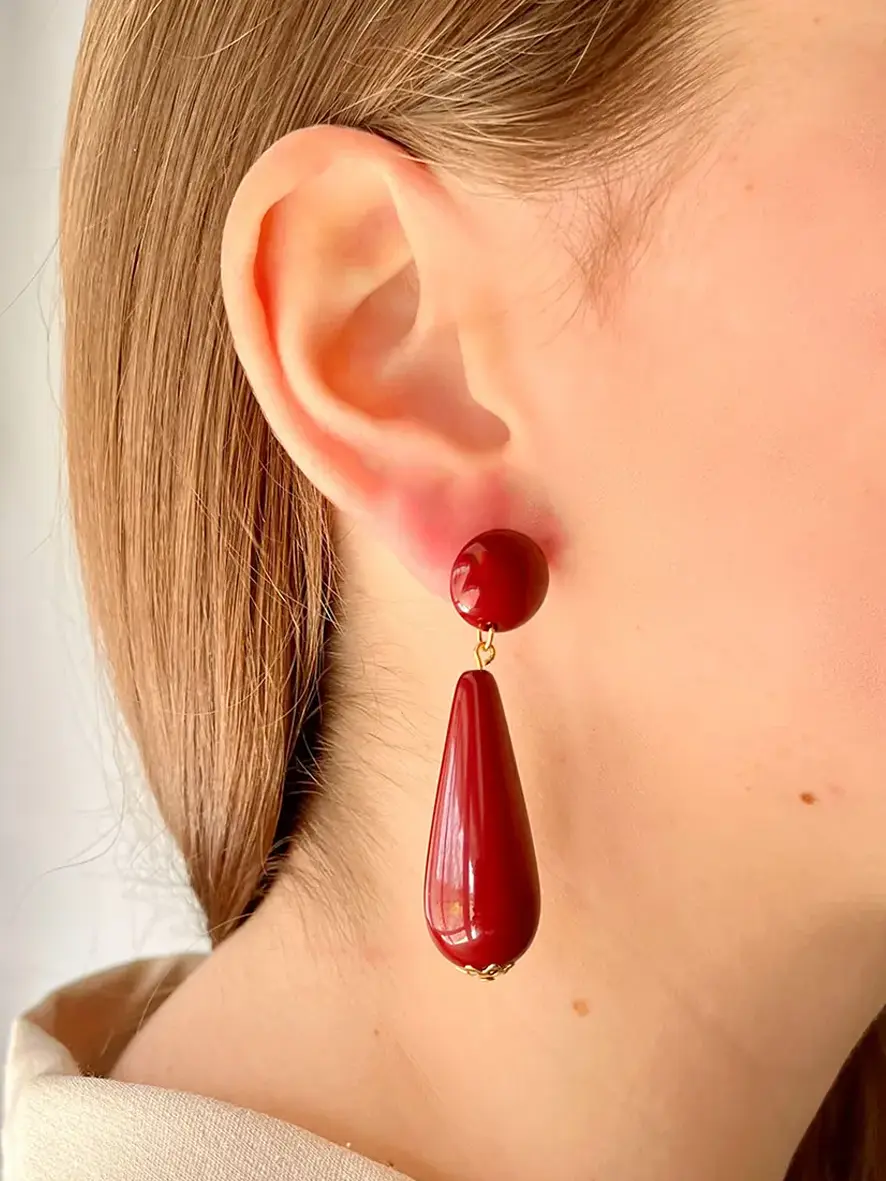 Boucles d’oreilles poire bordeaux – Image 2