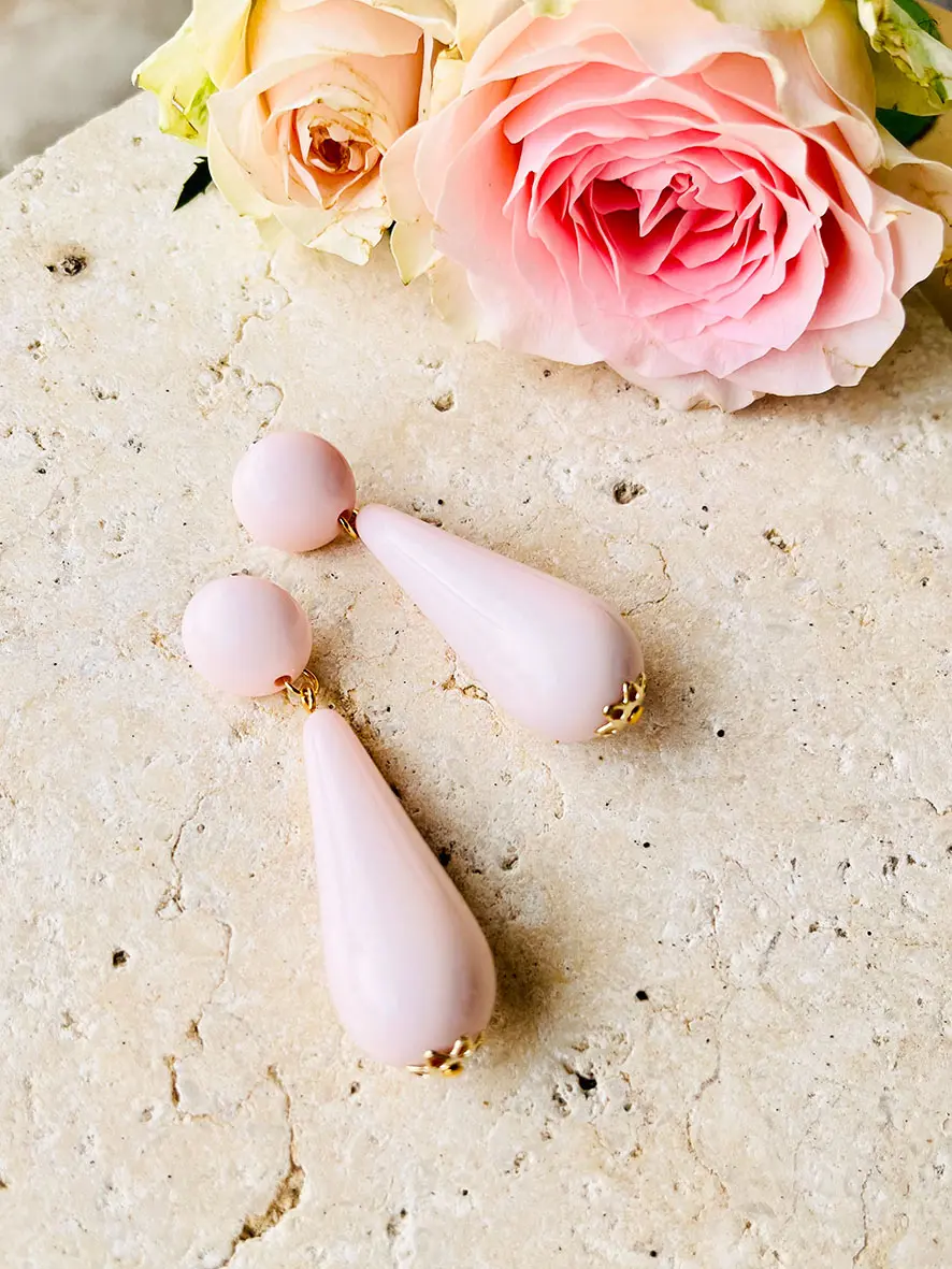 Boucles d’oreilles poire rose pâle – Image 2