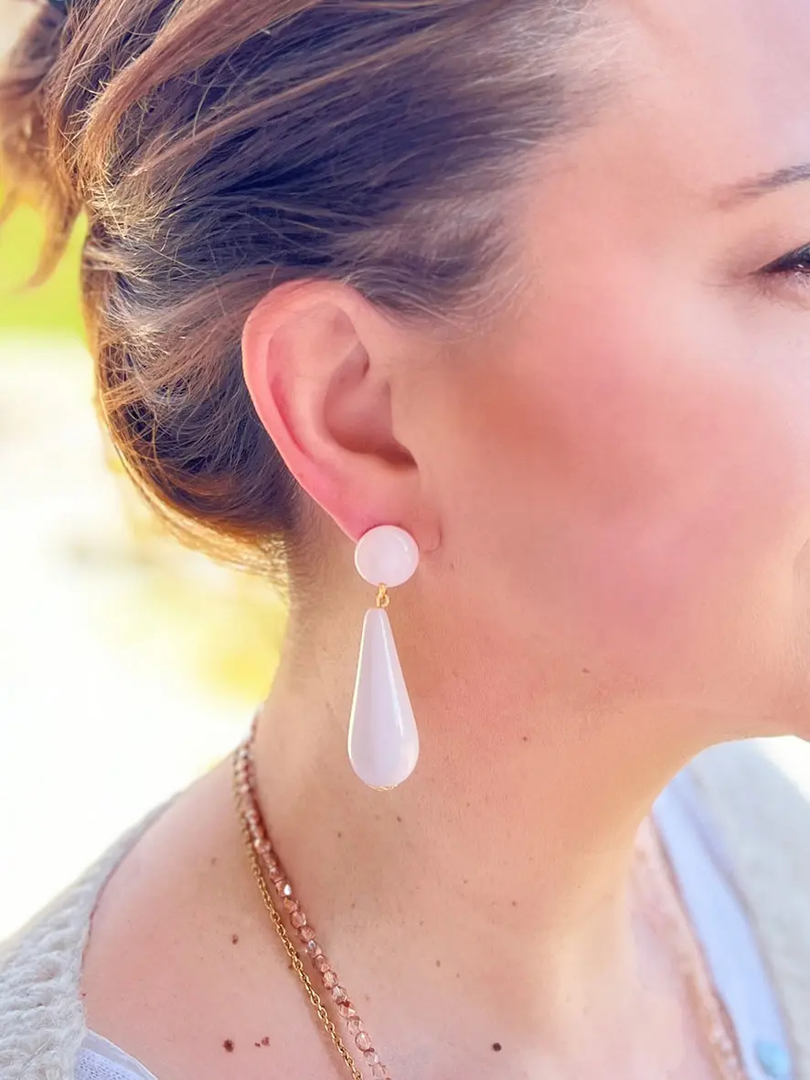 Boucles d’oreilles poire rose pâle – Image 5