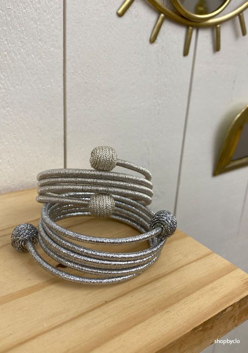 Bracelet spiral soie lurex argenté