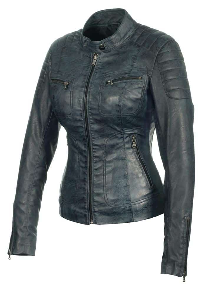 leren biker jas dames blauw Miami Versano – Image 9