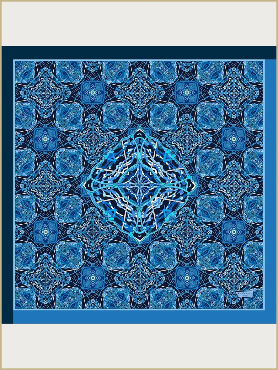 Foulard soie Bandana Filet pêche Bleu