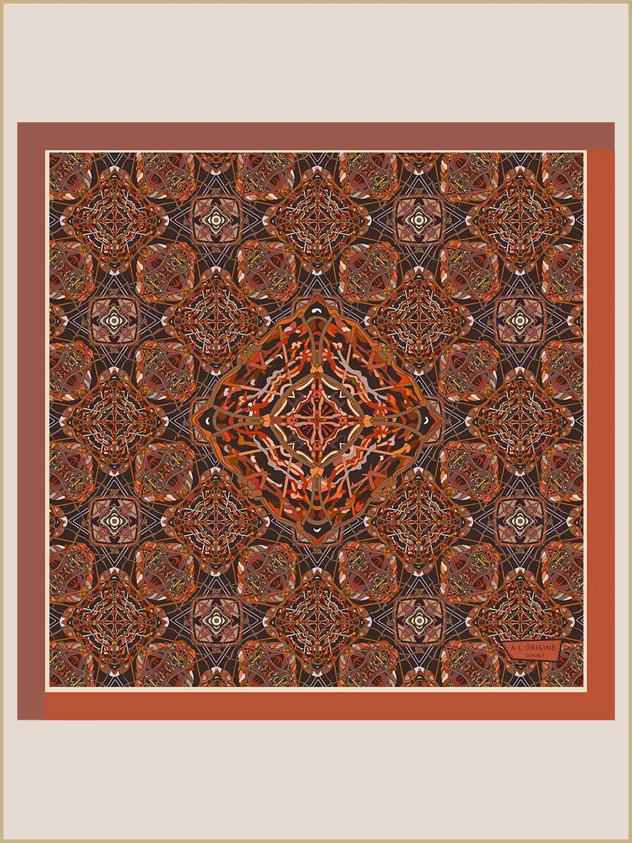 Foulard soie Bandana Filet pêche Camel orange