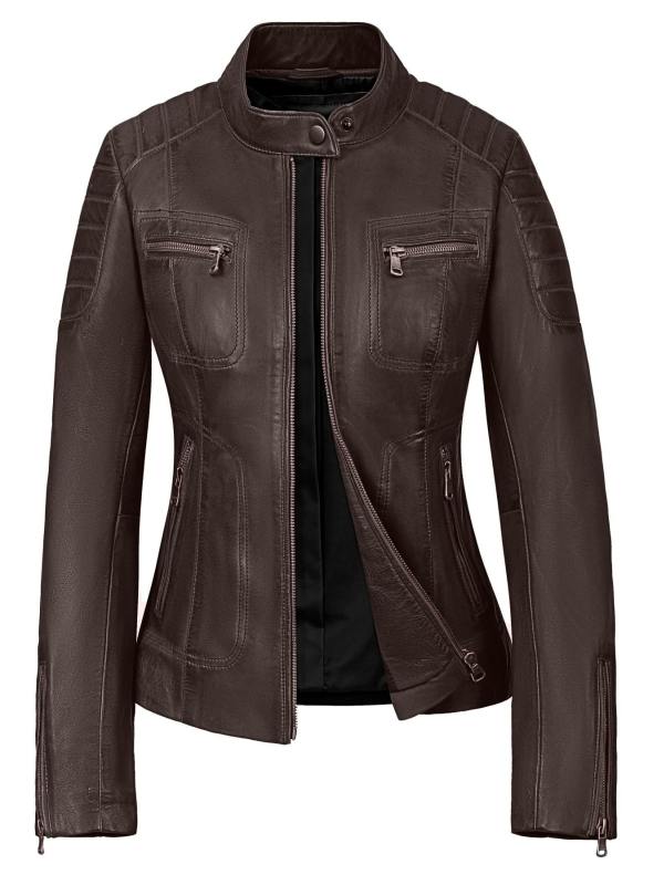 Leren biker jas dames Miami bruin Versano