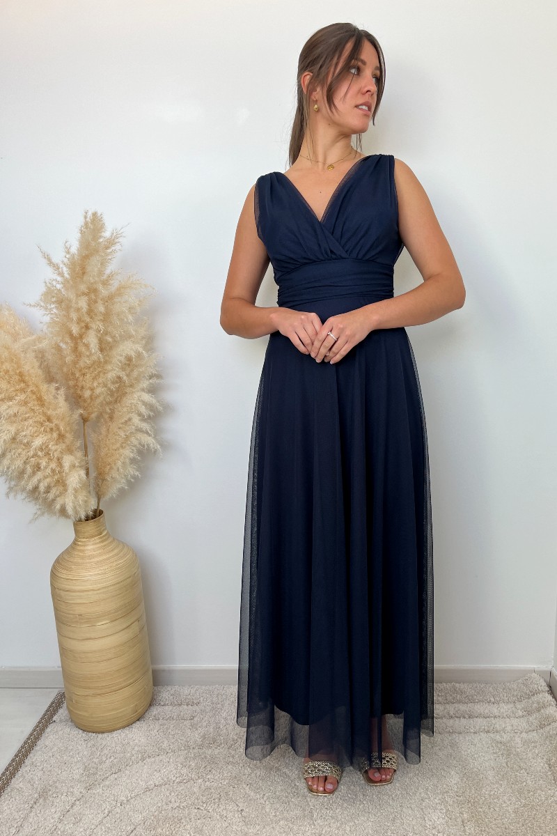 ROBE COL V BLEU MARINE