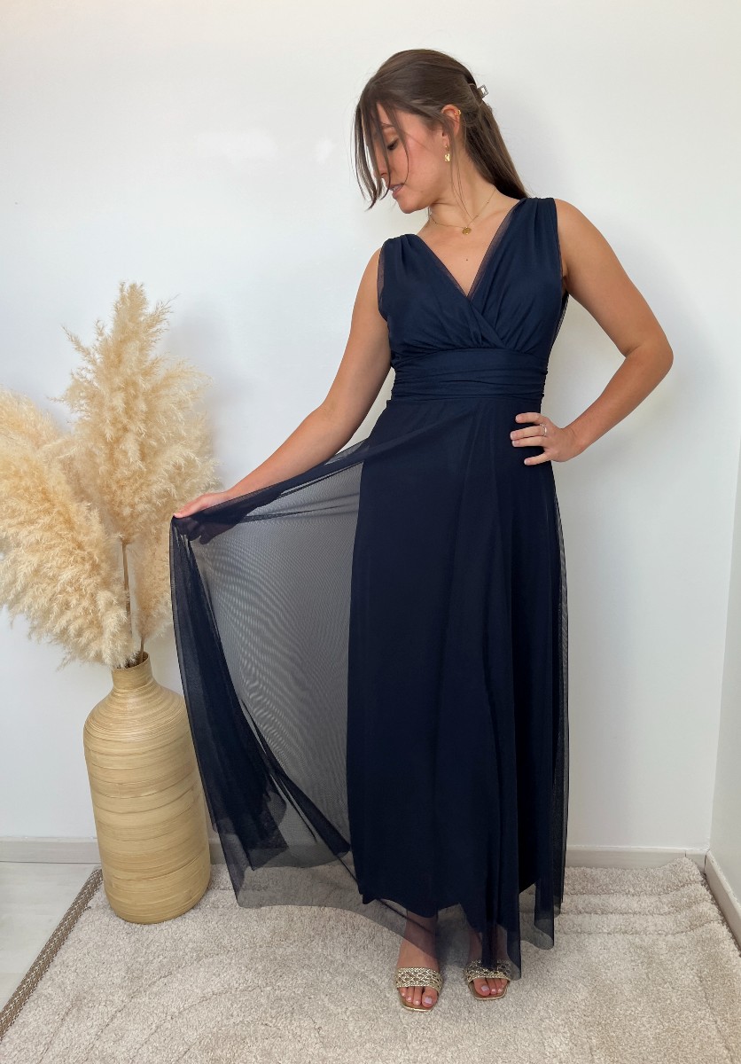 ROBE COL V BLEU MARINE – Image 2