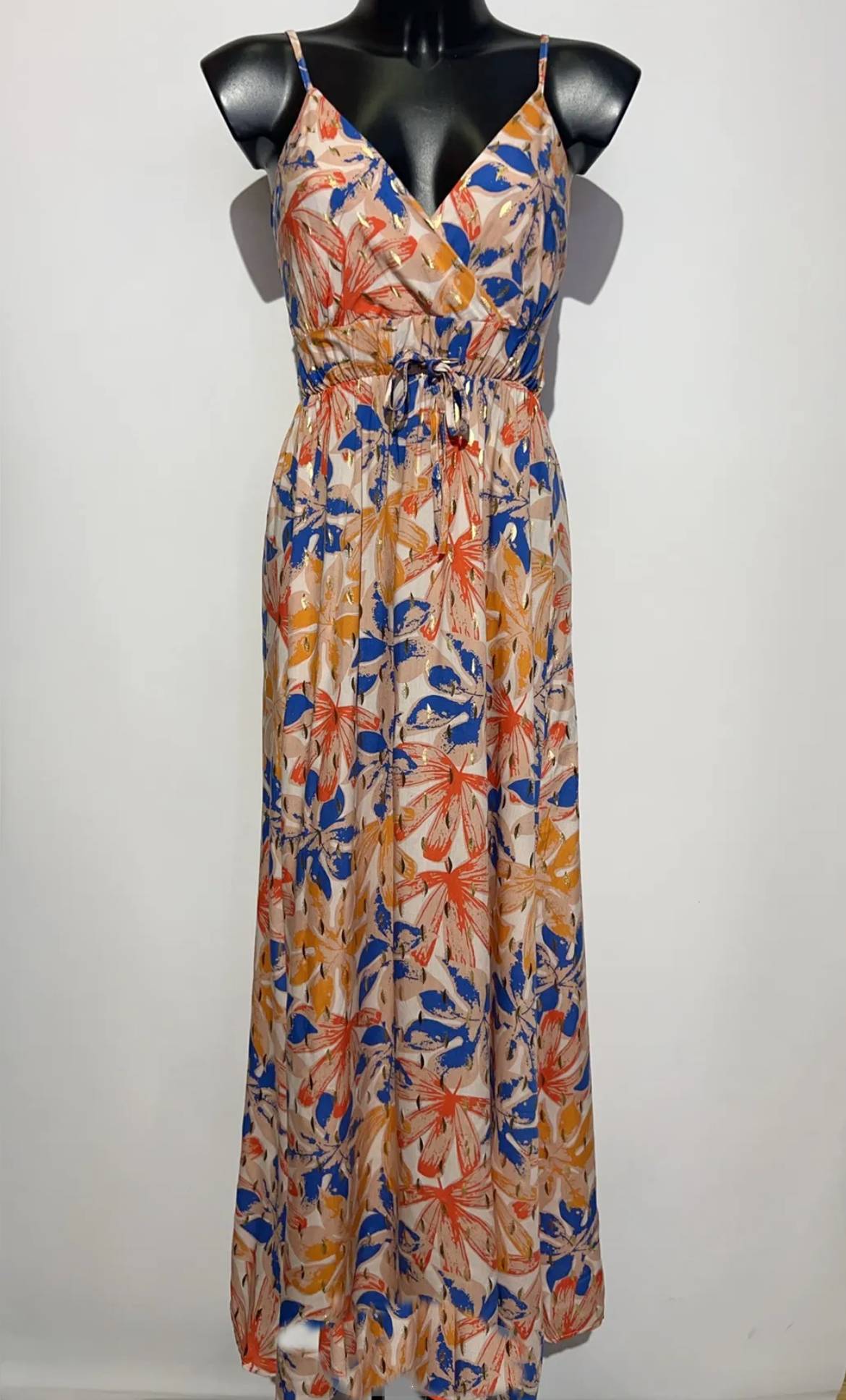 ROBE FINES BRETELLES BLEU ORANGE