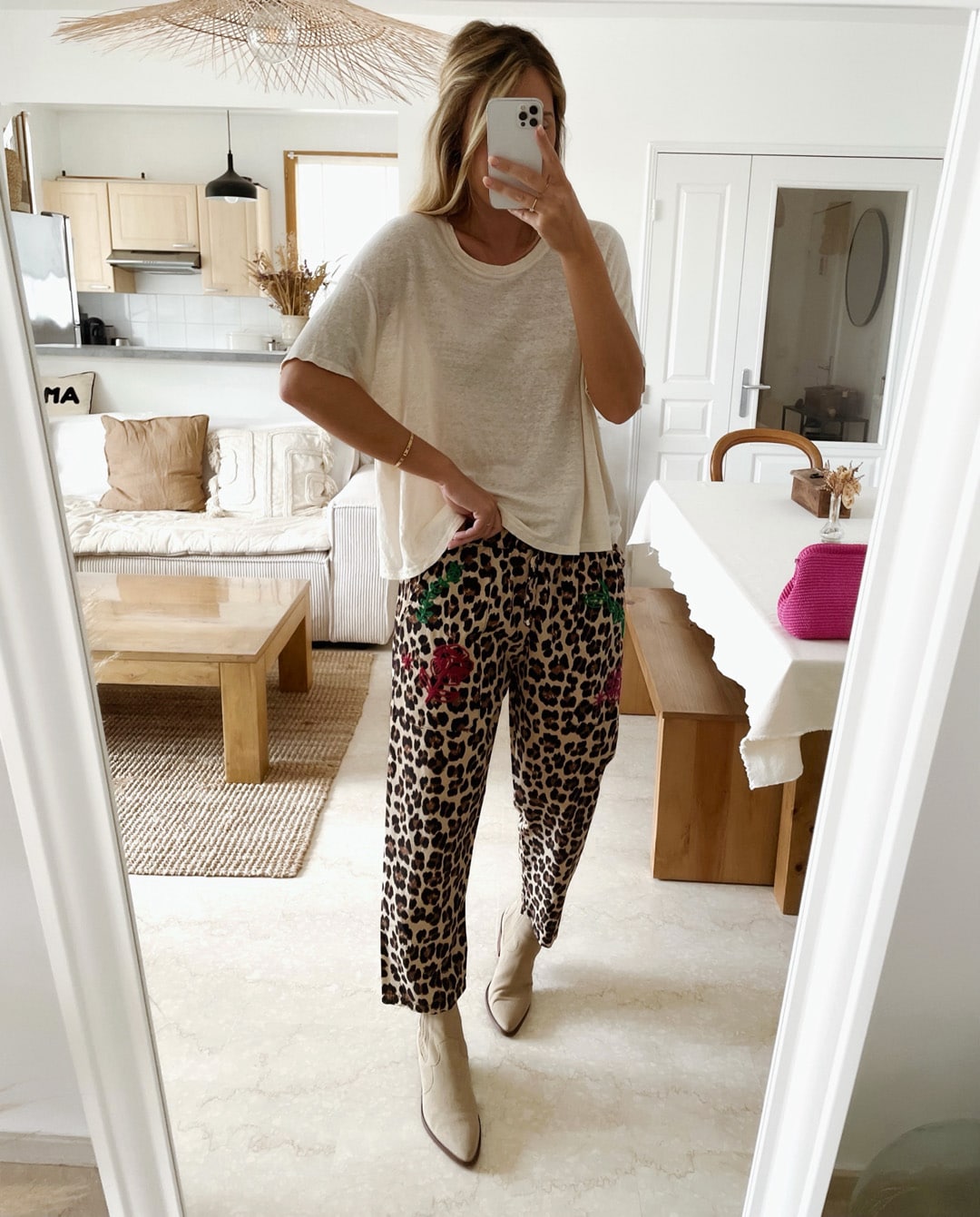 Pantalon Léopard Brodé beige Bob – Image 4