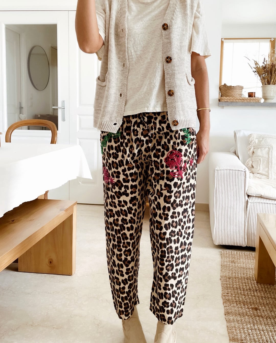 Pantalon Léopard Brodé beige Bob – Image 7