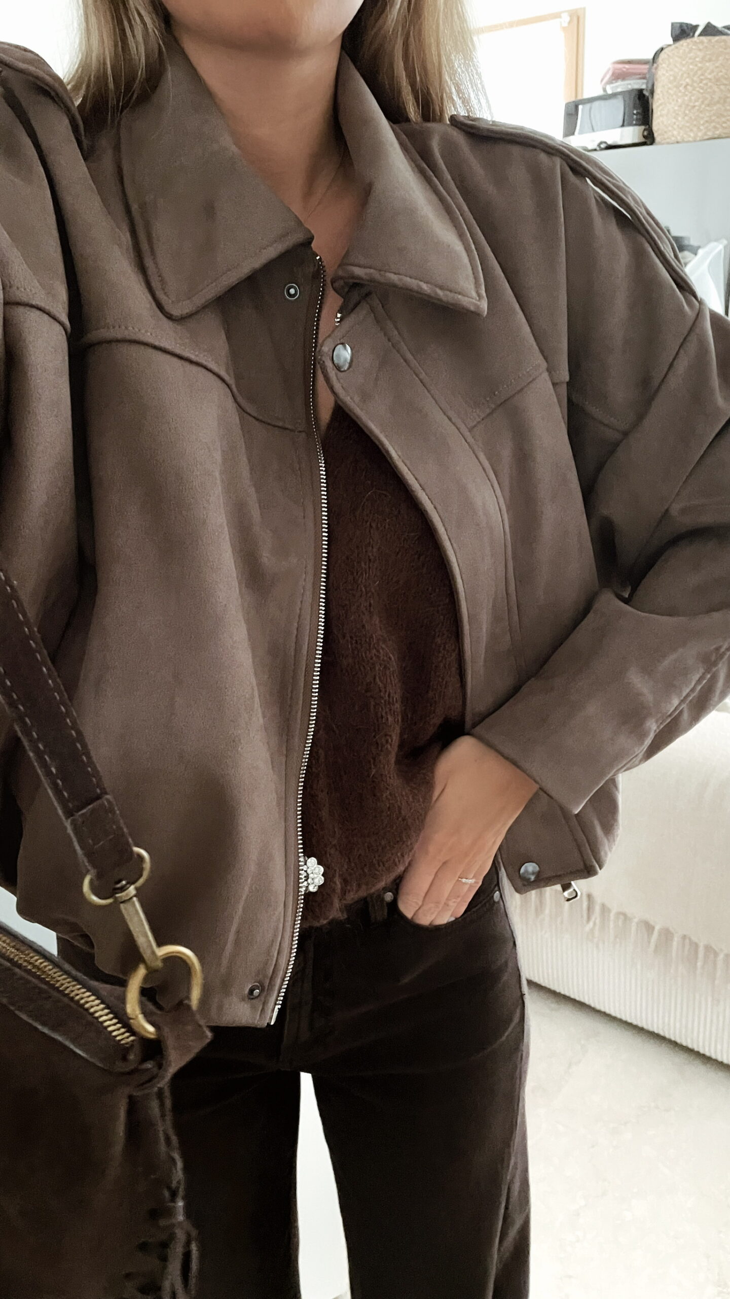 Veste Effet Daim Marron taupe Mado – Image 4