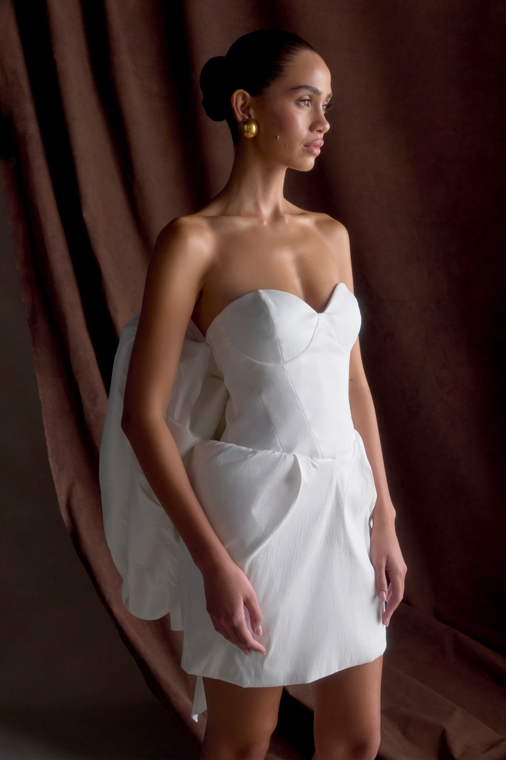 Suzette Taffeta Bow Mini Dress – White – Image 4