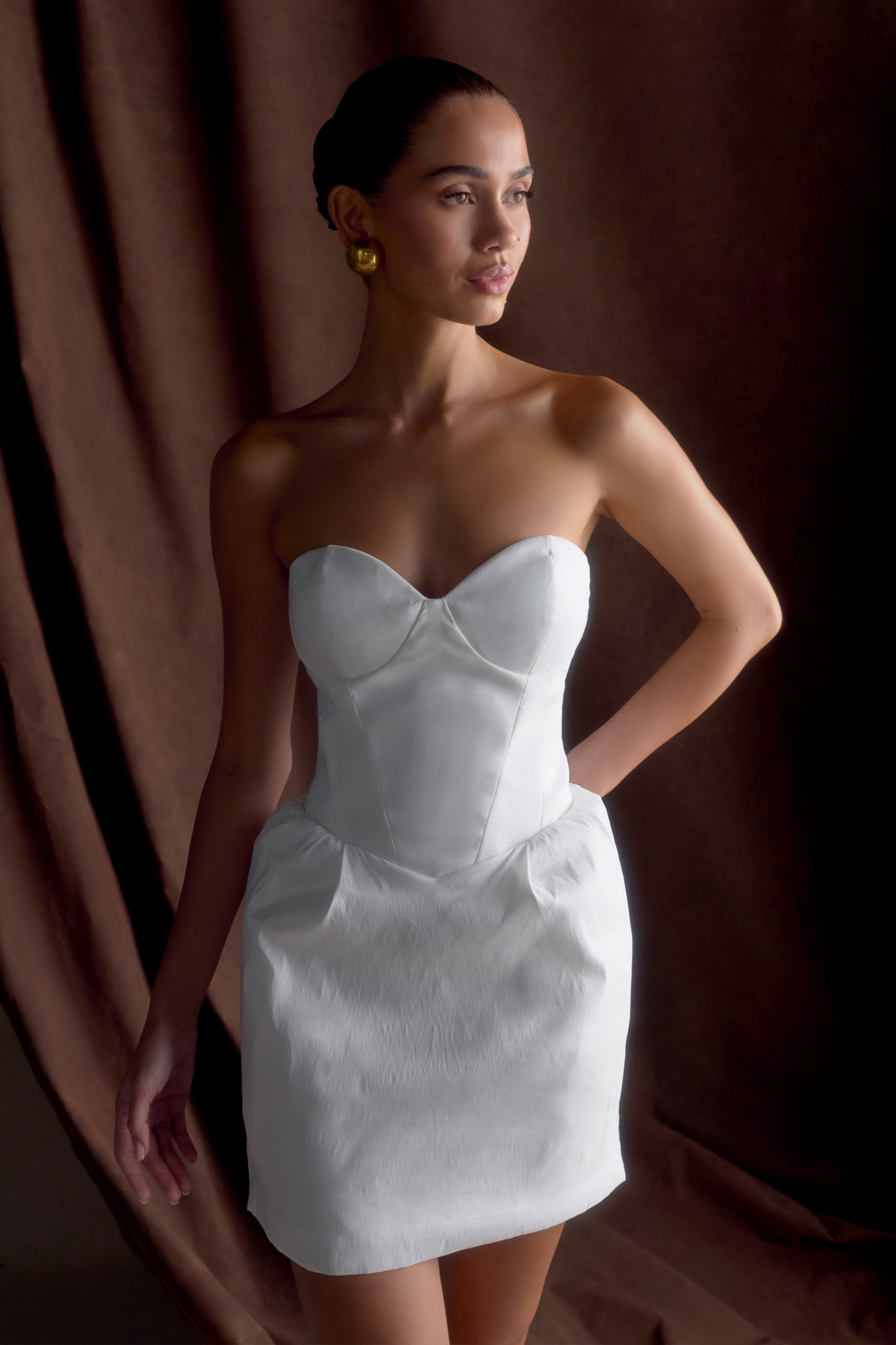 Suzette Taffeta Bow Mini Dress – White – Image 5