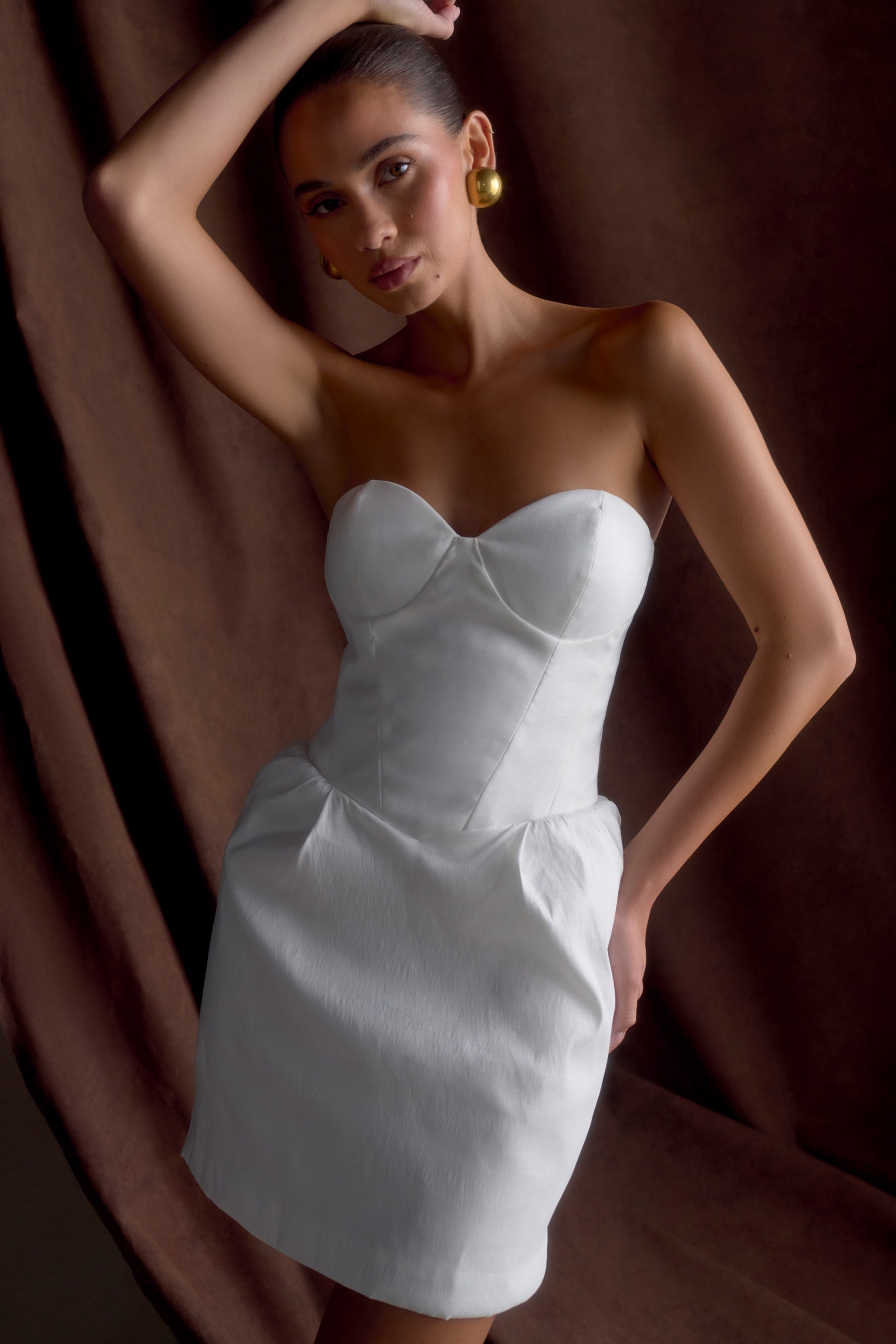 Suzette Taffeta Bow Mini Dress – White – Image 6